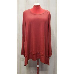 Soft Surroundings Asymmetrical Hem Long Sleeve Top, Sz XL, Rust, Contrast layer